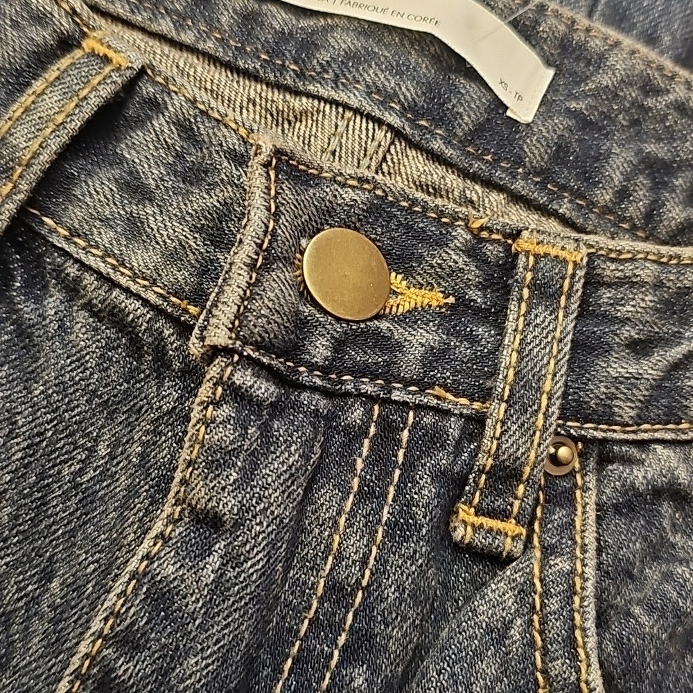 NWT Oak + Fort Jeans Mid-Rise Curved Leg Dark Wash Denim Pants XS Baggy Relaxed - Picture 11 of 11